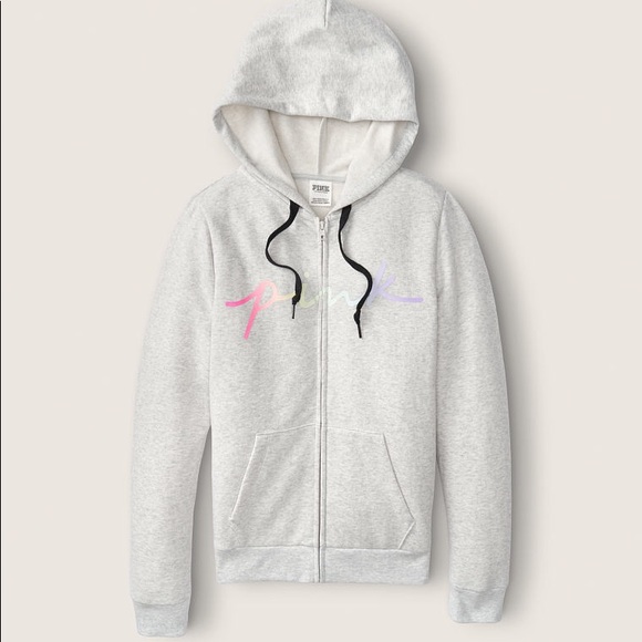 💗VS PINK GREY OMBRÉ RAINBOW SCRIPT FULLZIP HOODIE - Picture 5 of 6